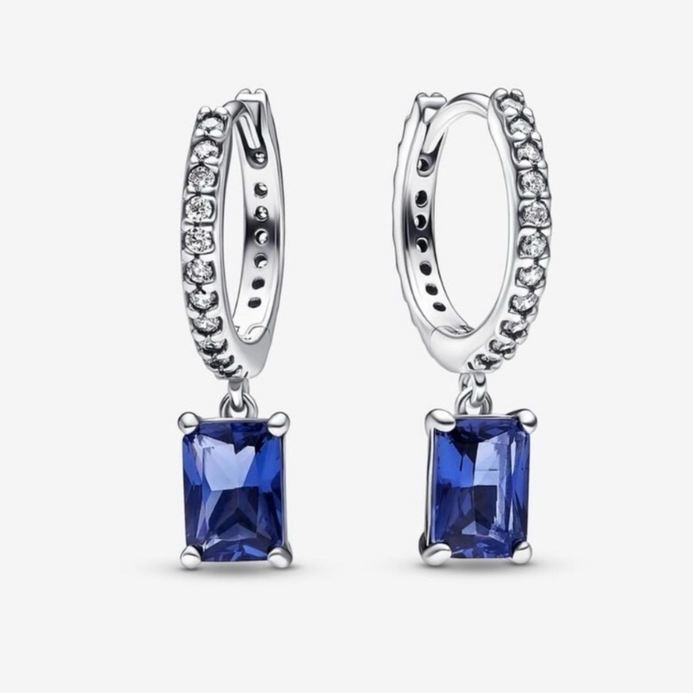 Pandora Sapphire Blue Silver Huggie Hoops